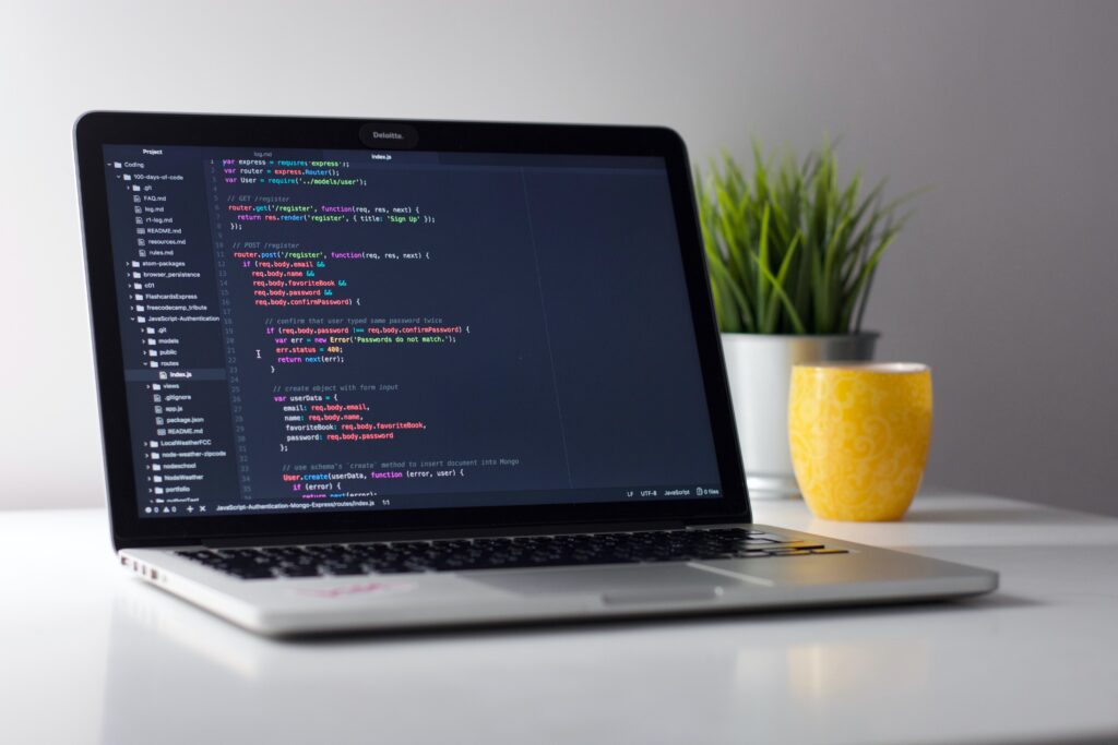 Computer on Desk with Plant